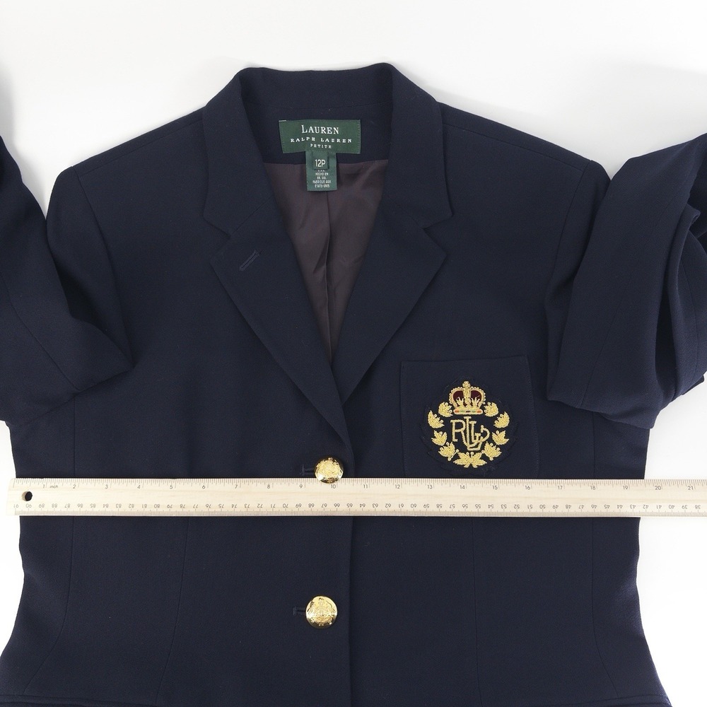 VTG Ralph Lauren Navy Blazer Royal Crest Gold Button Double Breasted Wool * 12P - Picture 12 of 12